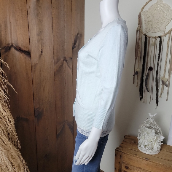 NWT LouLou Button Down 3/4 Sleeve Light Blue Cardigan - Picture 2 of 10